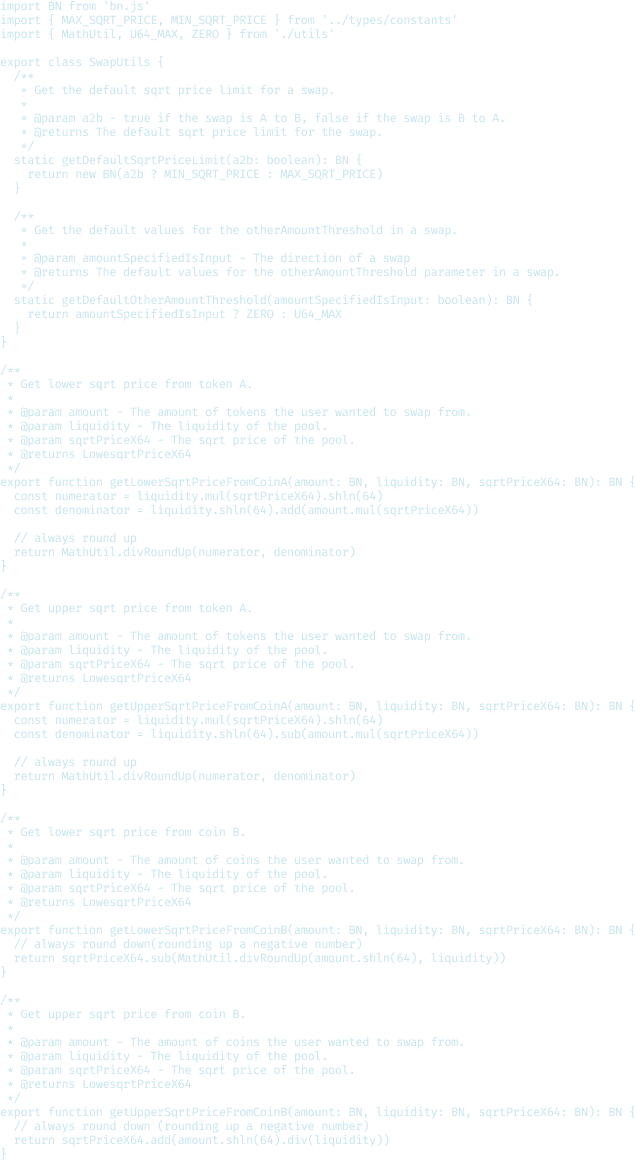 Source code with comments describing swap function parameters